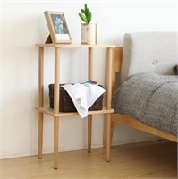exilot Solid Wood Side Table, 2-Tier End Table wit