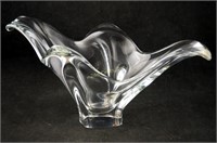Vtg 14" Elongated Modern Art Clear Glass Bowl