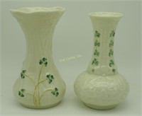 2 Pc Belleek China Irish Flower & Bud Vases
