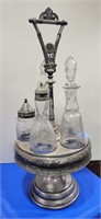 5 PC SILVERPLATE AND ETCHED GLASS CRUET SET