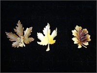 Vtg Painted Enamel Maple & Oak Leaf Brooches