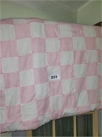 72 X 80 HAND MADE PINK WHITE BLOCK QUILT - SHOWS