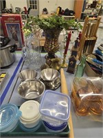 Baking pans, kitchen utensils glassware as shown