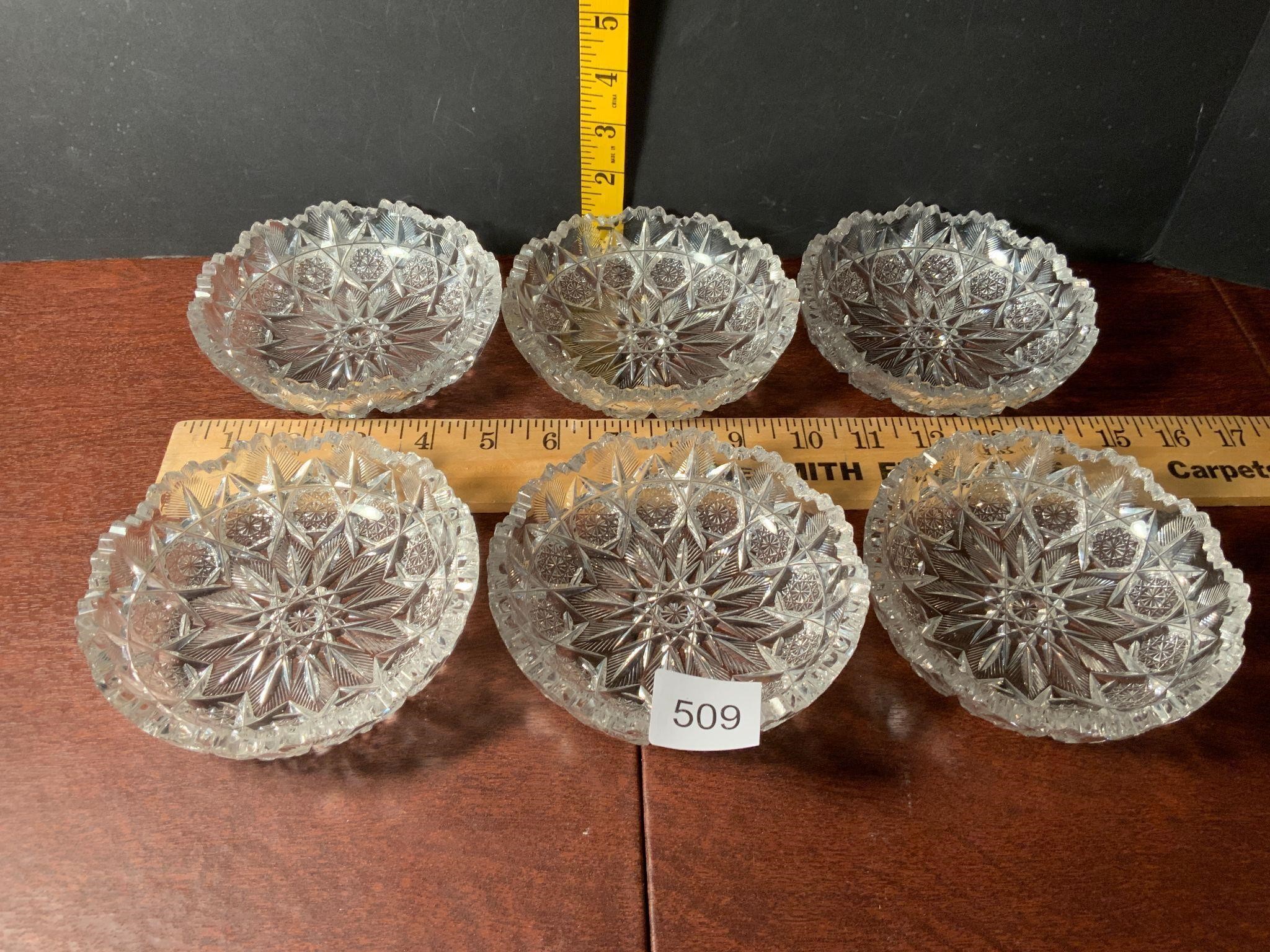 6 Vintage Cut Glass Nut Dishes Bowls