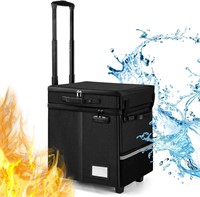 Fireproof File Box with Wheels  Telescopic Handle