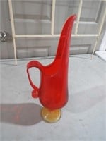 FIRE RED & GOLD VIN 1960'S ART GLASS PITCHER