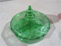 VIN GREEN DIVIDED CANDY DISH WITH LID