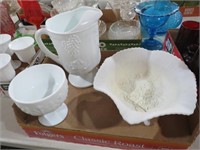 COLL OF VIN MILK GLASS PITCHER,COMPOTE,FOOTED BOWL