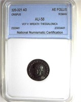 320-321 AD Crispus NNC AU58 AE Follis