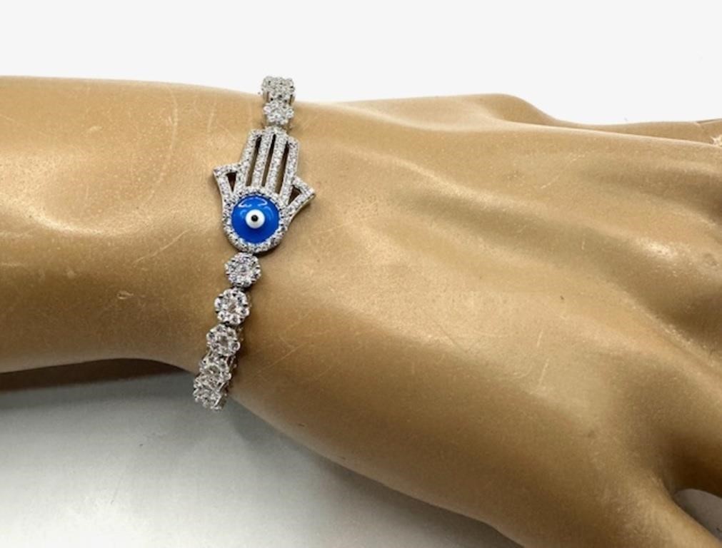 Sterling Silver Evil Eye Adjustable Bracelet