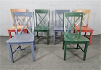 6x The Bid Painted Multicolor Solid Wood Chairs