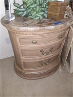 3 DRAWER OVAL CABINET WITH FAUX MARBLE TOP