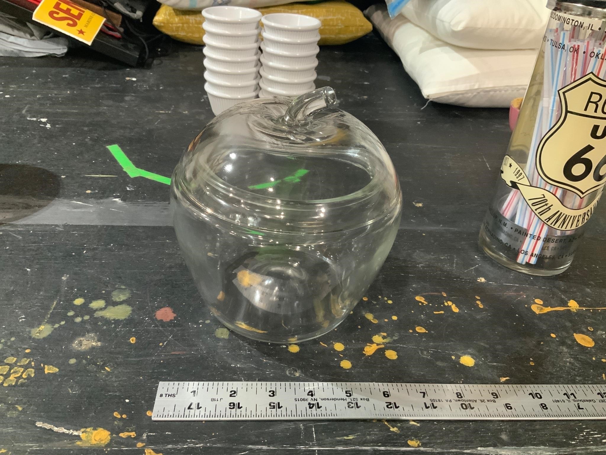 glass apple lidded jar