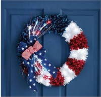 22in  Pre-Lit Wreath Red White & Blue Tinsel