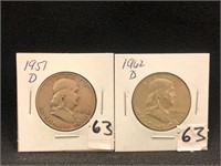 1951D & 1962D Franklin Half Dollars