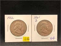 1952 & 1961D Franklin Half Dollars