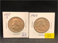 1951S & 1963 Franklin Half Dollars