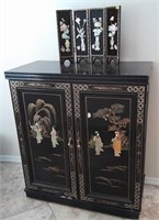 T - ASIAN MOTIF HOME BAR CABINET, TABLE TOP SCREEN