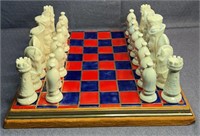 Vtg Duncan Mold Ceramic Chess Set & Board