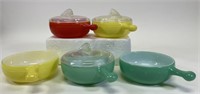 5 MCM Glassbake Milk Glass Bowls Primary Colors