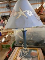 lamp w/ shell shade, pictures, etc