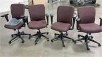 4 Purple Rolling Arm Chairs,  Seats As Is