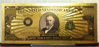 24k gold-plated banknote Rutherford b. Hayes