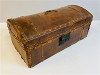 DOME TOP LEATHER COVERED SMALL TRUNK