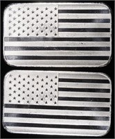 (2) 1 OZ .999 SILVER FLAG BARS