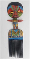 Long African Carved Fertality Wedding Comb, Signed