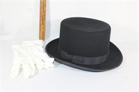 Mens Medium top hat and gloves with box
