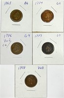 (5) Indian Head Cent Lot 1863,1884,1886,1887,1888