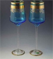EMPOLI GLASS ITALY AZURE BLUE MOSER STYLE GOBLETS
