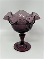 Fenton Amethyst Ruffled Glass Pedestal Dish