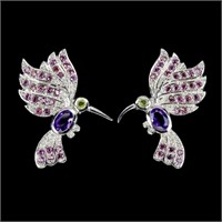 Natural Amethyst Peridot Rhodolite Earrings