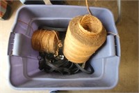 Tote of bungee straps with 2 rolls of twine