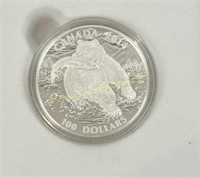 RCM 2014 $100 FINE SILVER GRIZZLY BEAR COIN