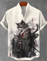 Men's Japan Cat Kimono Samurai Ink Art Shirt large