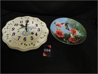 Ceramic Wall Clock & Hummingbird Plate