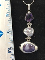 2 1/2" amethyst, abalone and shell pendant on a st