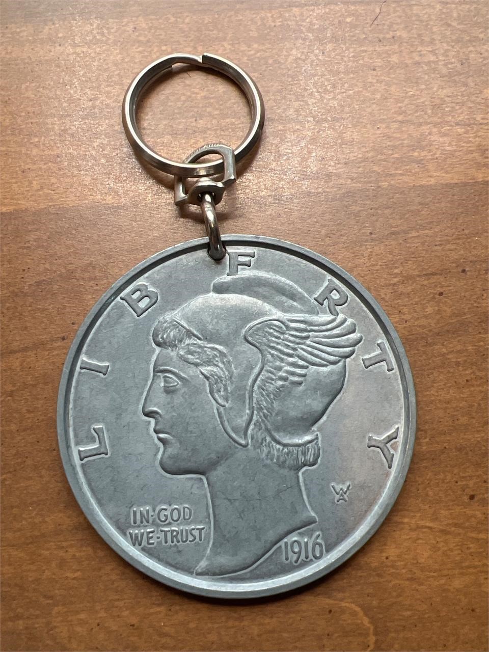 Vintage keychain replica large mercury dime