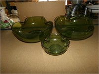 Three Green Glass Bowls