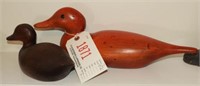 Wooden Carved Bufflehead decoy and Ceramic duck