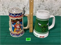 Vtg Joe Montana& St Pats Chicago Bulls Steins