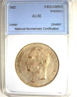 1902 5 Bol. NNC AU50 Venezuela