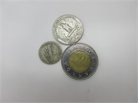 25 c 1951 et 10 c 1936 USA argent