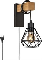 Zompoo Industrial Wood Cage Wall Lamp with Pulley