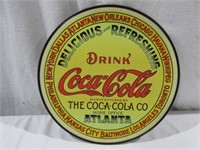 Round Drink Coca Cola Tin Sign 11 3/4" Dia