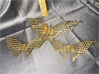Vintage brass butterfly wall hangers