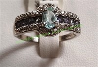 Sterling Silver Aquamarine & Tanzanite Ring